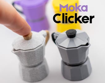 Moka Pot Fidget Clicker – Mini Coffee Lover Desk Toy – Customizable 3D Printed fidget – Gift for Barista – Pocket Size Stress Relief