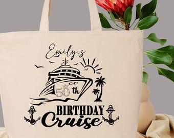 Custom Birthday Cruise Tote Bag, Personalized Cruise Gift for Her, Nautical Vacation Party Bag Beach Bag for Birthday Trip Cruise Squad Gift