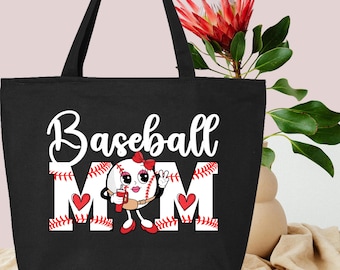 Baseball Mom Tote Bag, Custom Cotton Canvas Sports Bag, Baseball Game Day Gift for Her, Mother's Day Baseball Mom, Baseball GameDay Bag