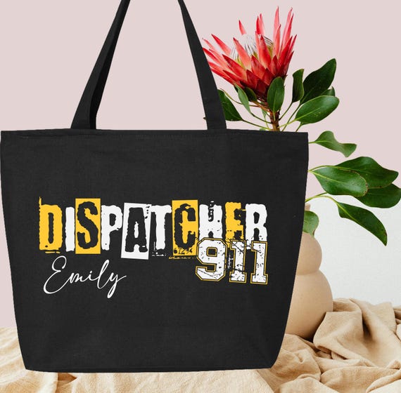 Personalized 911 Dispatcher Tote Bag, Custom First Responder Gift, Emergency Operator Bag with Name, Flag Dispatcher Gift for Her