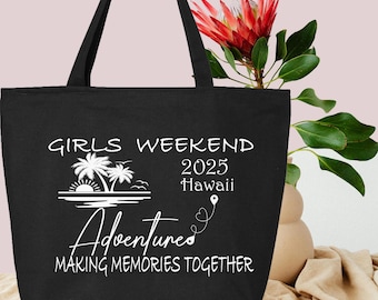 Girls Weekend Hawaii 2025 Tote Bag, Adventure Beach Trip Gift for Friends, Zipper Travel Bag, Making Memories Together Vacation Tote