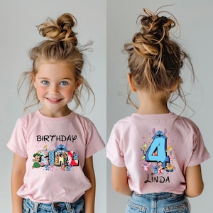 Custom Stitch Birthday Shirt for Kids, Personalized Age and Name Birthday Girl Tee, Lilo and Stitch Party Shirt, Toddler Birthday Gift