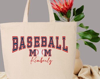 Personalized Baseball Mom Tote Bag, Custom Cotton Canvas Sports Bag, Baseball Game Day Gift for Her, Mother's Day Baseball Mom Bag