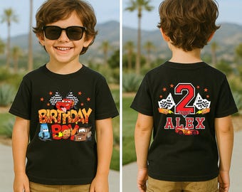 Custom Lightning McQueen Birthday Shirt, Disney Cars Birthday Shirt with Name and Age, Race Car Birthday Boy Tee, Cars Birthday Outfit