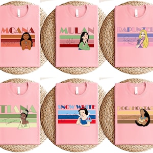 Disney Princess Characters Shirt, Ariel Elsa Snow White Moana Tiana Belle Rapunzel Shirt, Disneyland Group Trip Tee, Matching Outfit Shirt,