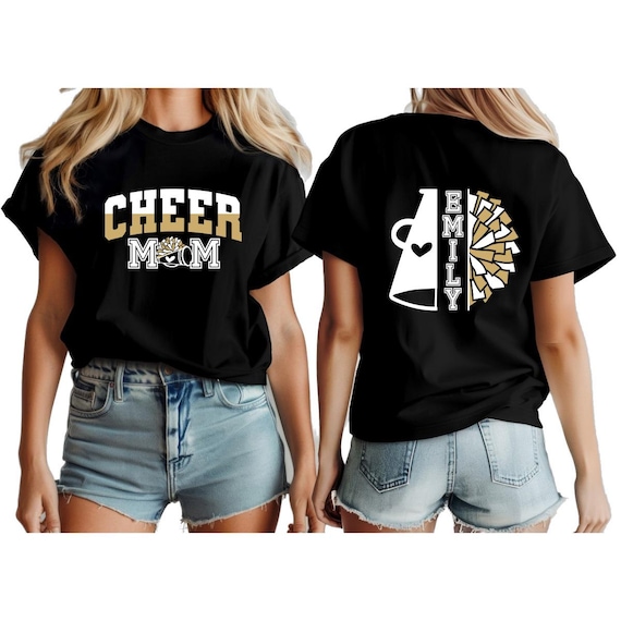 Custom cheer mom Shirt, Personalized Cheerleader Tee with Name, Cheer Mom Gift, Cheer Squad Spirit tee, Competition Shirt, cheer lovers gift