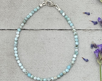 Larimar Bracelet | Sterling Silver, Dainty Faceted Blue Layering Stacking Jewelry