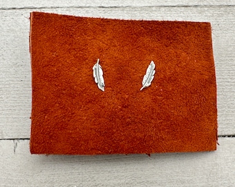 Sterling Silver Feather or Leaf Stud Earrings – 925 Silver Nature Jewelry – Dainty Boho Post Earrings