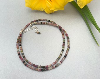 Tourmaline and Sterling Silver Necklace. Faceted and Colorful