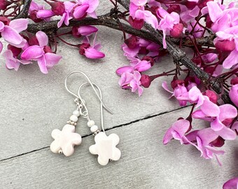 Pink Queen Conch Shell Flower Solid Sterling Silver Earrings