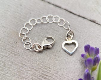 Sterling Silver Necklace Extender with Heart Charm | Interchangeable Layered Necklace Clasp | Untangling Clasp | Multi Necklace Separator