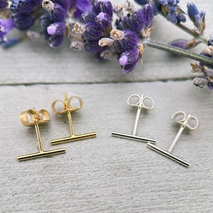 Bar Stud Earrings Sterling Silver or Gold Filled - Minimalist Dainty Line Post Jewelry