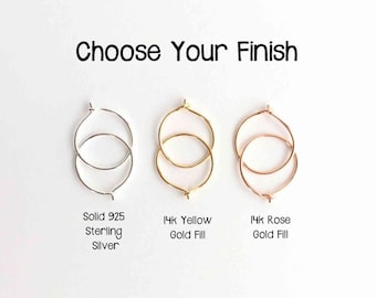 Small Hoop Earrings. Your Choice: 14k Rose Gold, Solid 925 Sterling Silver or 14K Yellow Gold Fill Hoops. Minimalist Leave in Earrings Pair