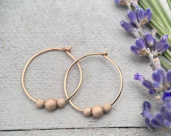 Small Rose Gold Earrings | 14k Gold Fill Hoops | Sparkly Beads, Everyday Jewelry