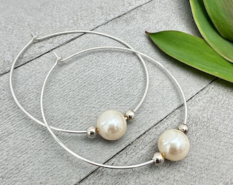 Freshwater Pearl and Sterling Silver Large Hoop Earrings