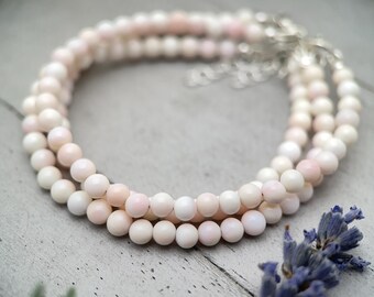 Pink Queen Conch Shell Bracelet - Sterling Silver Light Pink Gemstone Beaded Jewelry, Minimalist Stacking Bracelet, Handmade Gift for Her