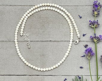 Collar de cuentas de coral blanco - Plata de ley 925 maciza - Ajustable de 16 a 18 pulgadas