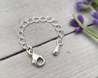 Extensor de collar de plata de ley con dije colgante / Plata 925 maciza / Añade longitud a collares, pulseras y tobilleras / Gestiona el cierre de joyas superpuestas