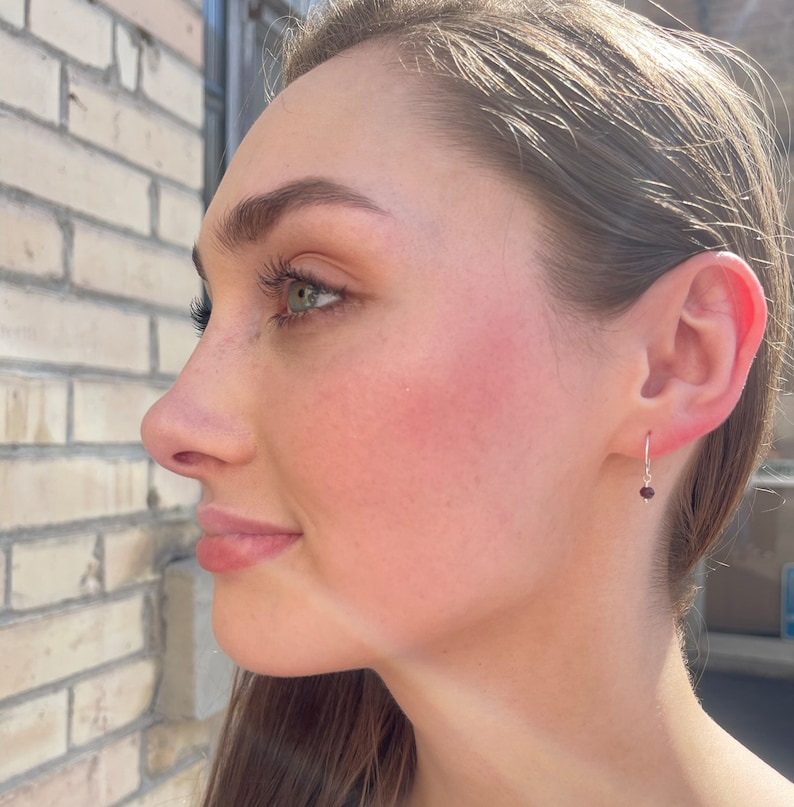 Rose Quartz Charm Hoop Earrings. Available in Solid 925 Sterling Silver, 14k Yellow or Rose Gold Fill image 2