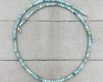 Faceted Beaded Larimar and Sterling Silver Silver Necklace