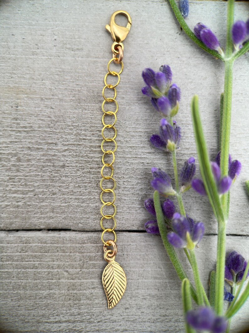 14k Yellow Gold Fill Necklace Extender with Feather/Leaf Charm - Custom Length 1–6 Inch - Perfect for Layered Necklaces, Bracelets & Anklets image 8