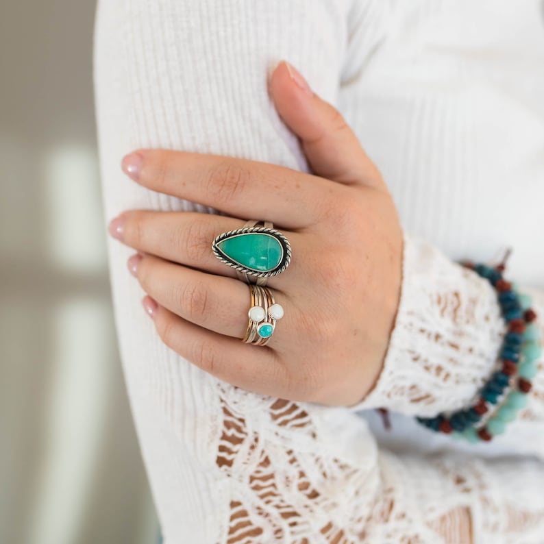 White Water Turquoise Solid 925 Sterling Silver Ring. Size 5 8 US image 4