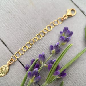14k Yellow Gold Fill Necklace Extender with Feather/Leaf Charm - Custom Length 1–6 Inch - Perfect for Layered Necklaces, Bracelets & Anklets image 9