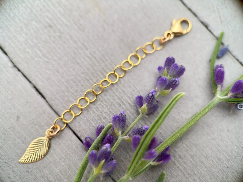 14k Yellow Gold Fill Necklace Extender with Feather/Leaf Charm - Custom Length 1–6 Inch - Perfect for Layered Necklaces, Bracelets & Anklets image 9