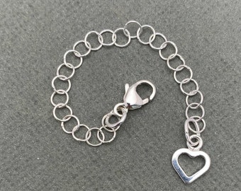 Sterling Silver Necklace Extender with Heart Charm. Interchangeable Layered Necklace Clasp