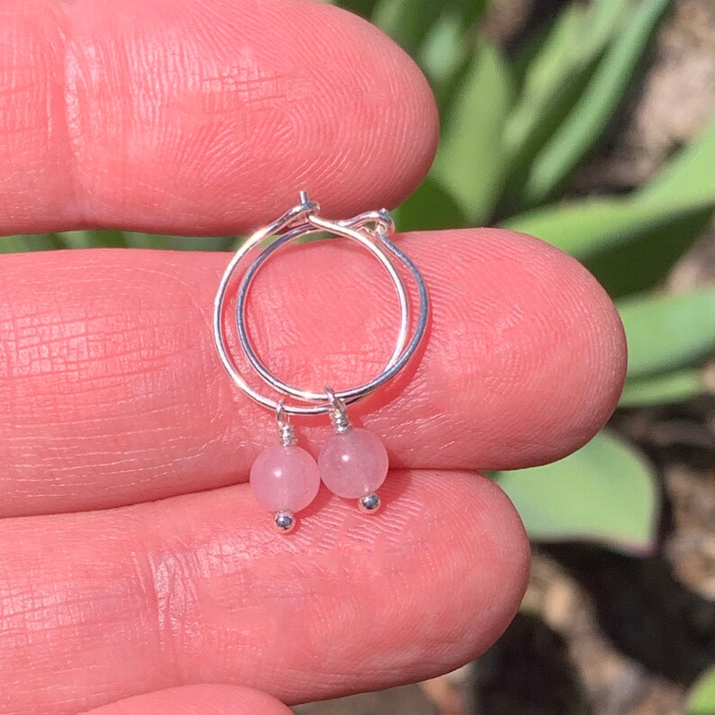 Rose Quartz Charm Hoop Earrings. Available in Solid 925 Sterling Silver, 14k Yellow or Rose Gold Fill image 7