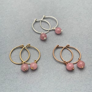 Rose Quartz Charm Hoop Earrings. Available in Solid 925 Sterling Silver, 14k Yellow or Rose Gold Fill image 4