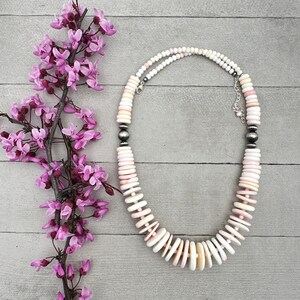 Large Pink Queen Conch Shell, Navajo Pearl, and Solid 925 Sterling Silver Necklace