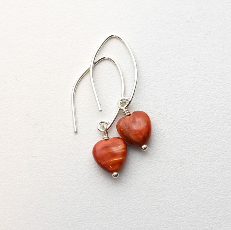 Spiny Oyster Shell Earrings Spiny Oyster Hearts and Sterling Silver Earrings