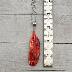 Large Carved Red Spiny Oyster Feather and Sterling Silver Pendant - Etsy