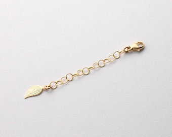 14k Yellow Gold Fill Necklace Extender with Leaf Charm, Choose 1-6 Inches. Perfect for Layered Necklaces, Bracelets or Anklets