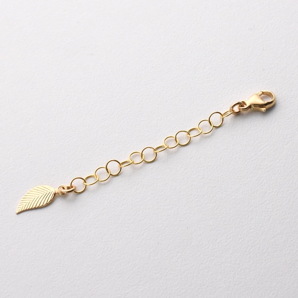 14k Yellow Gold Fill Necklace Extender with Leaf Charm, Choose 1-6 Inches. Perfect for Layered Necklaces, Bracelets or Anklets