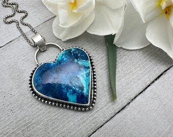 Shattuckite Heart and Sterling Silver Pendant