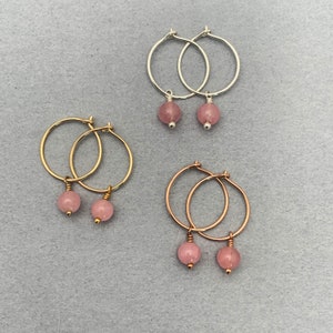 Rose Quartz Charm Hoop Earrings. Available in Solid 925 Sterling Silver, 14k Yellow or Rose Gold Fill image 1