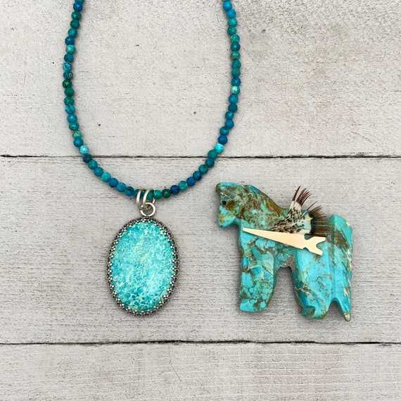 Collier En Chrysocolle Naturelle Et Argent 925 - 45 Cm - 215 Carats - Création Artisanale Française