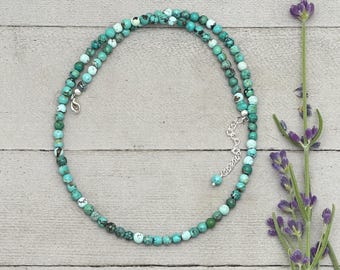 Collar de turquesa multicolor – Cuentas de turquesa azul verdosa con extensor de plata de ley, hebra de 40-45 cm.