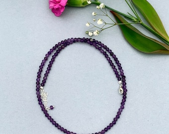 Faceted Beaded Amethyst and Sterling Silver Silver Necklace