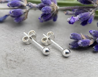 Silver Ball Stud Earrings - Solid 925 Sterling Silver - Minimalist Posts Everyday Gift for Him or Her