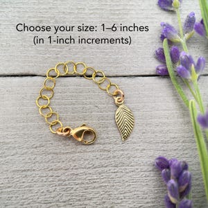 14k Yellow Gold Fill Necklace Extender with Feather/Leaf Charm - Custom Length 1–6 Inch - Perfect for Layered Necklaces, Bracelets & Anklets image 4
