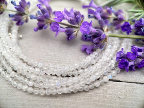 Faceted Moonstone Crystal and Sterling Silver Beaded Necklace - June Birthstone Gift jewelry
