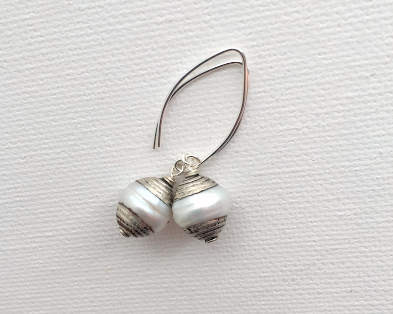 Freshwater Pearls Capped with Tibetan Silver Accented with Sterling Silver Tibetan Silver Pearl Earrings