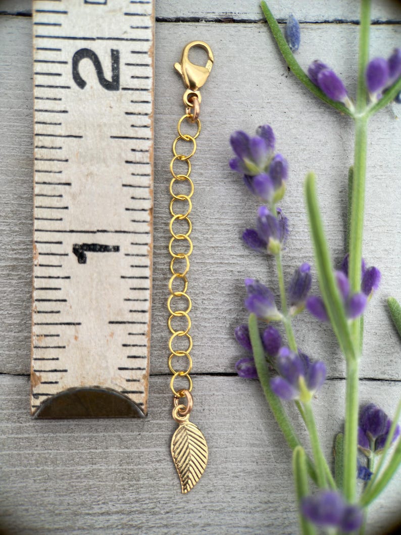 14k Yellow Gold Fill Necklace Extender with Feather/Leaf Charm - Custom Length 1–6 Inch - Perfect for Layered Necklaces, Bracelets & Anklets image 5