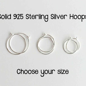 Tiny Hoop Earrings. Solid 925 Sterling Silver Hoop. Silver Loops. Silver Hoop Earrings. 10mm Hoops, 12mm Hoops, 8mm Hoops One PAIR 2 hoops image 1