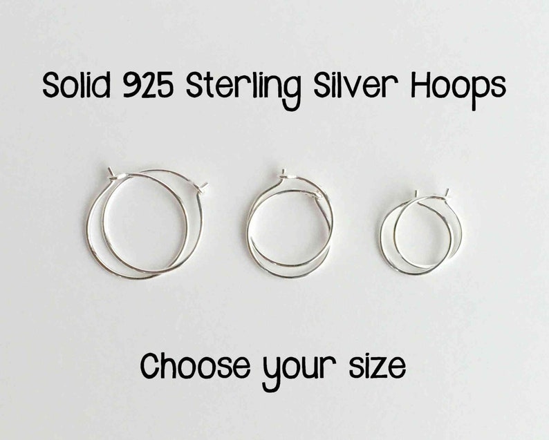 Tiny Hoop Earrings. Solid 925 Sterling Silver Hoop. Silver Loops. Silver Hoop Earrings. 10mm Hoops, 12mm Hoops, 8mm Hoops One PAIR 2 hoops image 1