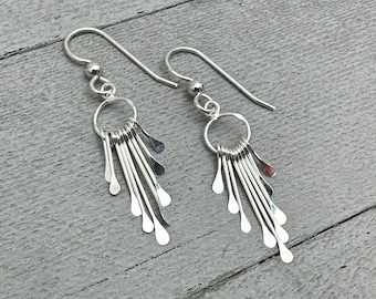 Sterling Silver Sunburst Tassel Earrings