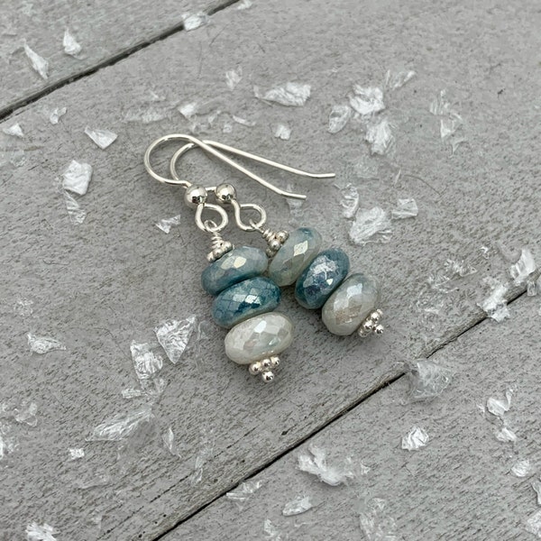 Mystic Blue and White Sillimanite and Sterling Silver Earrings. Faceted Bling  LAST ONES